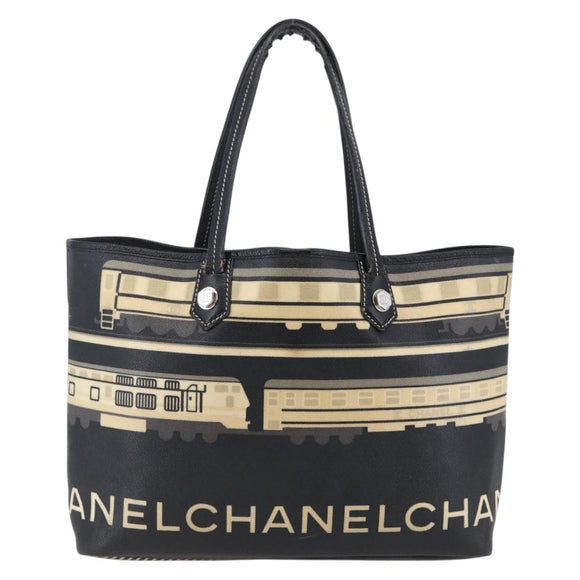 CHANEL Central Station Tote Bag PVC Canvas Schwarz Silber CC Auth BA6549