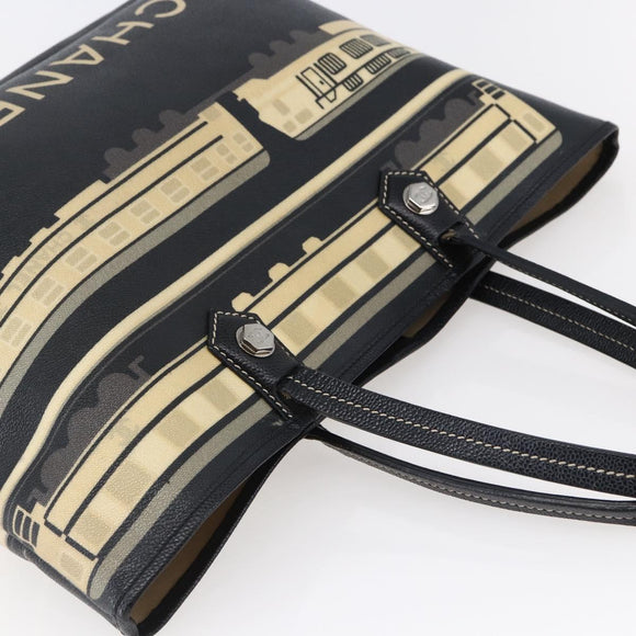 CHANEL Central Station Tote Bag PVC Canvas Schwarz Silber CC Auth BA6549