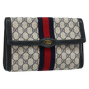 GUCCI GG Supreme Sherry Line Clutch Bag PVC Navy Gold 89 01 006 Auth BA6557-1