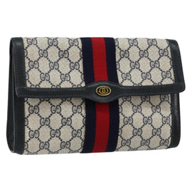 GUCCI GG Supreme Sherry Line Clutch Bag PVC Navy Gold 89 01 006 Auth BA6557