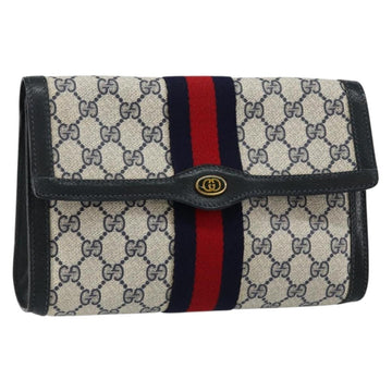 GUCCI GG Supreme Sherry Line Clutch Bag PVC Navy Gold 89 01 006 Auth BA6557