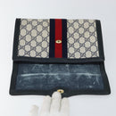 GUCCI GG Supreme Sherry Line Clutch Bag PVC Navy Gold 89 01 006 Auth BA6557-8