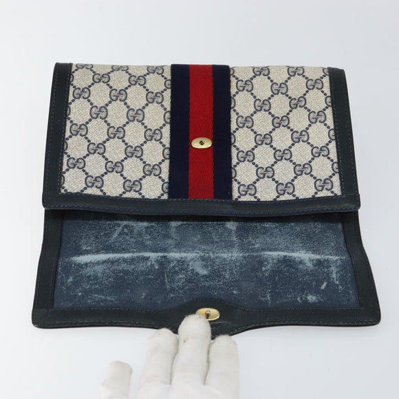 GUCCI GG Supreme Sherry Line Clutch Bag PVC Navy Gold 89 01 006 Auth BA6557