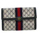 GUCCI GG Supreme Sherry Line Clutch Bag PVC Navy Gold 89 01 006 Auth BA6557-13