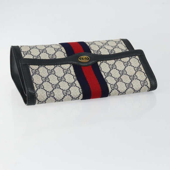 GUCCI GG Supreme Sherry Line Clutch Bag PVC Navy Gold 89 01 006 Auth BA6557
