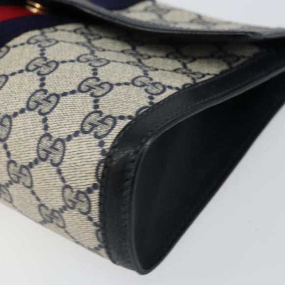 GUCCI GG Supreme Sherry Line Clutch Bag PVC Navy Gold 89 01 006 Auth BA6557