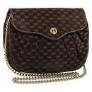 GUCCI Micro GG Canvas Chain Shoulder Bag Suede Brown Gold Auth BA6560-1