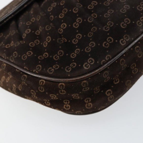 GUCCI Micro GG Canvas Chain Shoulder Bag Suede Brown Gold Auth BA6560
