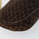 GUCCI Micro GG Canvas Chain Shoulder Bag Suede Brown Gold Auth BA6560-16