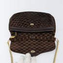 GUCCI Micro GG Canvas Chain Shoulder Bag Suede Brown Gold Auth BA6560-10