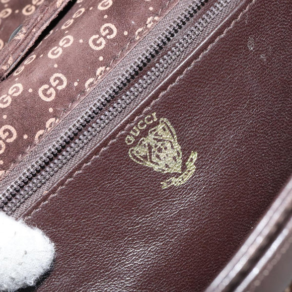 GUCCI Micro GG Canvas Chain Shoulder Bag Suede Brown Gold Auth BA6560
