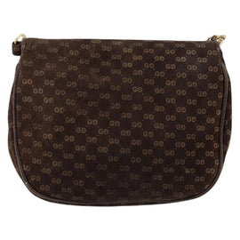 GUCCI Micro GG Canvas Chain Shoulder Bag Suede Brown Gold Auth BA6560 - 0