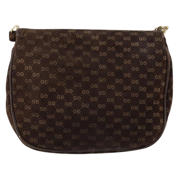 GUCCI Micro GG Canvas Chain Shoulder Bag Suede Brown Gold Auth BA6560