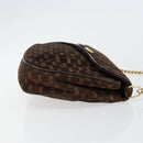 GUCCI Micro GG Canvas Chain Shoulder Bag Suede Brown Gold Auth BA6560-3