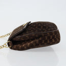 GUCCI Micro GG Canvas Chain Shoulder Bag Suede Brown Gold Auth BA6560-4
