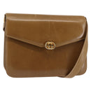 GUCCI Shoulder Bag Leather Brown Gold Auth BA6561-1