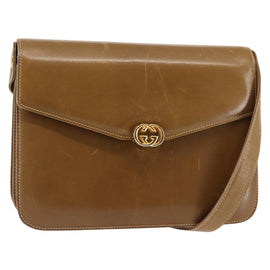 GUCCI Shoulder Bag Leather Brown Gold Auth BA6561