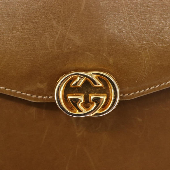 GUCCI Shoulder Bag Leather Brown Gold Auth BA6561