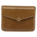 GUCCI Shoulder Bag Leather Brown Gold Auth BA6561-2