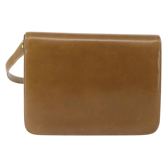 GUCCI Shoulder Bag Leather Brown Gold Auth BA6561