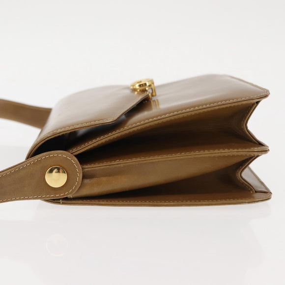 GUCCI Shoulder Bag Leather Brown Gold Auth BA6561