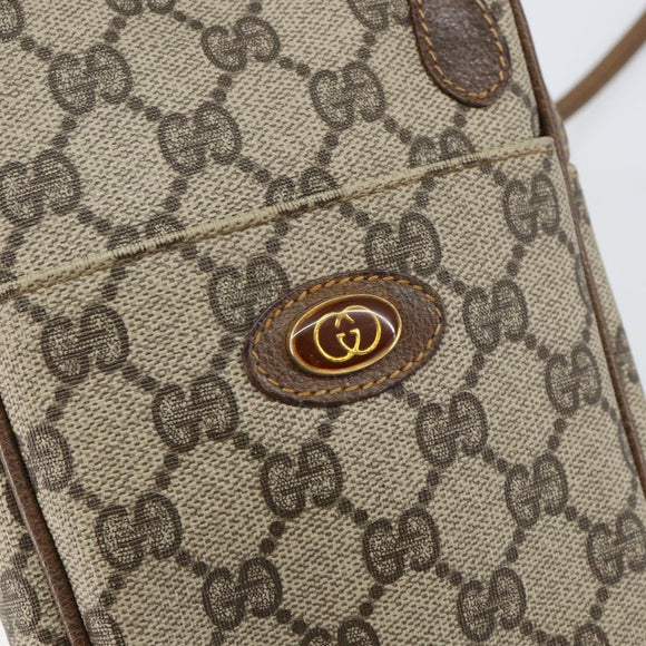 GUCCI GG Supreme Shoulder Bag PVC Beige Gold Auth BA6562