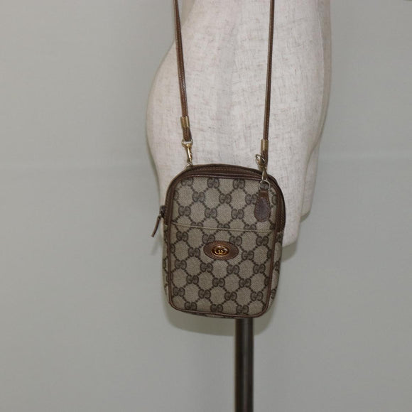GUCCI GG Supreme Shoulder Bag PVC Beige Gold Auth BA6562