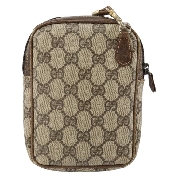 GUCCI GG Supreme Shoulder Bag PVC Beige Gold Auth BA6562