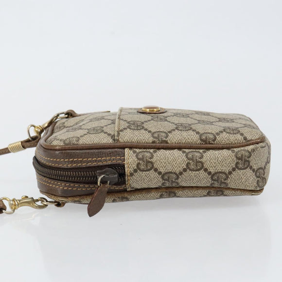 GUCCI GG Supreme Shoulder Bag PVC Beige Gold Auth BA6562