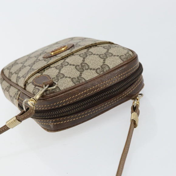 GUCCI GG Supreme Shoulder Bag PVC Beige Gold Auth BA6562