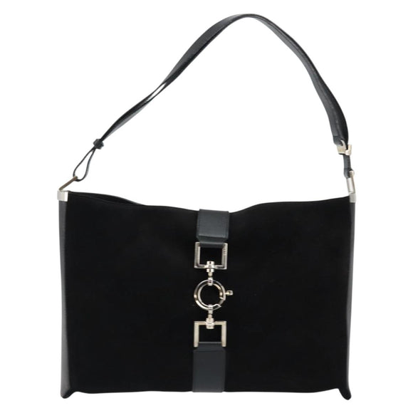 GUCCI Jackie Shoulder Bag Suede Leather Black Silver 001 4052 1669 Auth BA6564