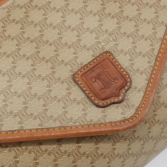 CELINE Macadam Canvas Shoulder Bag PVC Beige Gold Auth BA6573
