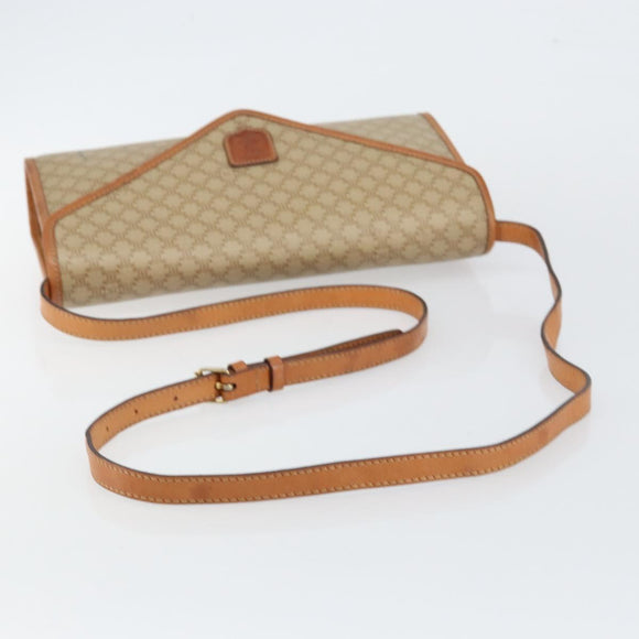 CELINE Macadam Canvas Shoulder Bag PVC Beige Gold Auth BA6573