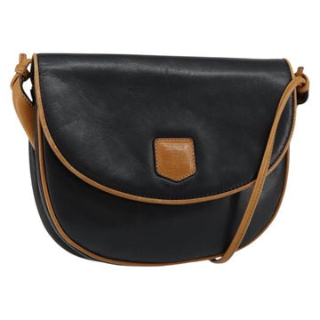 CELINE Shoulder Bag Leather Navy Gold Auth BA6575