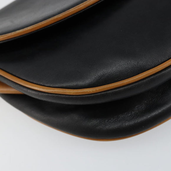 CELINE Shoulder Bag Leather Navy Gold Auth BA6575