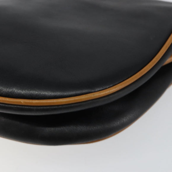 CELINE Shoulder Bag Leather Navy Gold Auth BA6575