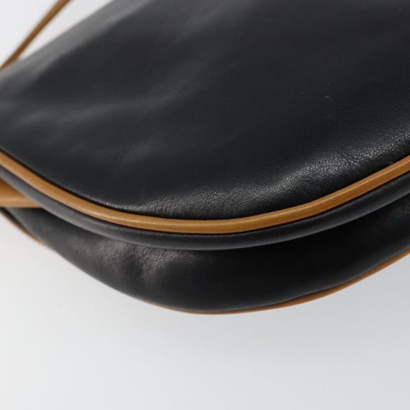 CELINE Shoulder Bag Leather Navy Gold Auth BA6575