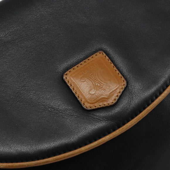 CELINE Shoulder Bag Leather Navy Gold Auth BA6575