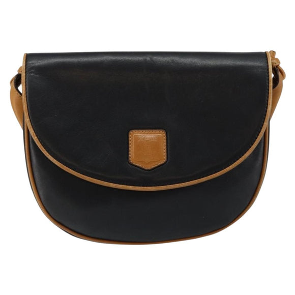 CELINE Shoulder Bag Leather Navy Gold Auth BA6575
