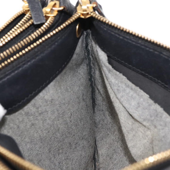 CELINE Trio Shoulder Bag Leather Black Gold Auth BA6576