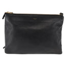 CELINE Trio Shoulder Bag Leather Black Gold Auth BA6576-13