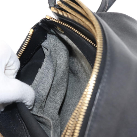 CELINE Trio Shoulder Bag Leather Black Gold Auth BA6576