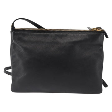 CELINE Trio Shoulder Bag Leather Black Gold Auth BA6576 - 0