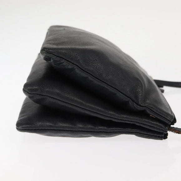 CELINE Trio Shoulder Bag Leather Black Gold Auth BA6576