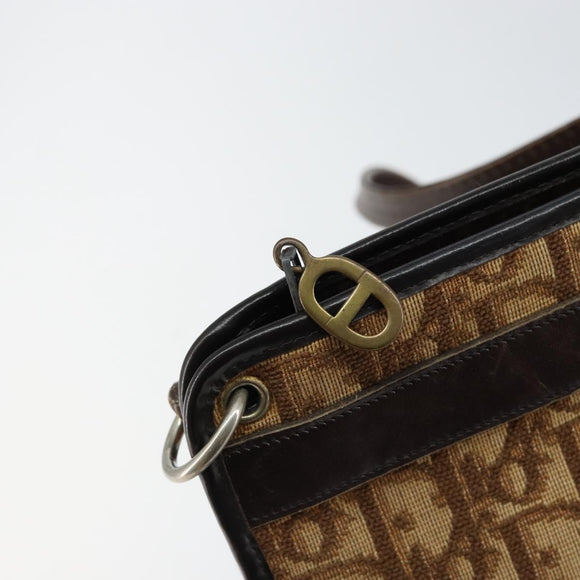Christian Dior Trotter Canvas Shoulder Bag Brown Gold Auth BA6578