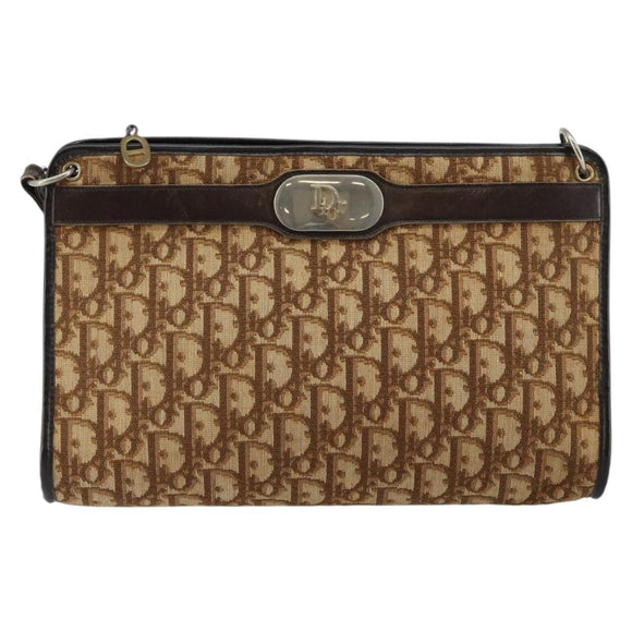 Christian Dior Trotter Canvas Shoulder Bag Brown Gold Auth BA6578