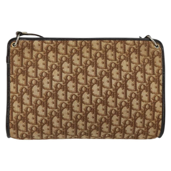 Christian Dior Trotter Canvas Shoulder Bag Brown Gold Auth BA6578