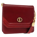 Christian Dior Shoulder Bag Leather Red Gold Auth BA6579-1