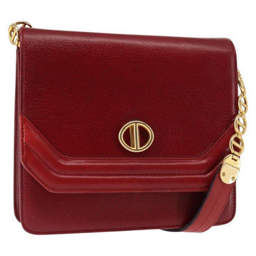 Christian Dior Shoulder Bag Leather Red Gold Auth BA6579