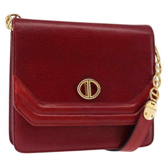 Christian Dior Shoulder Bag Leather Red Gold Auth BA6579